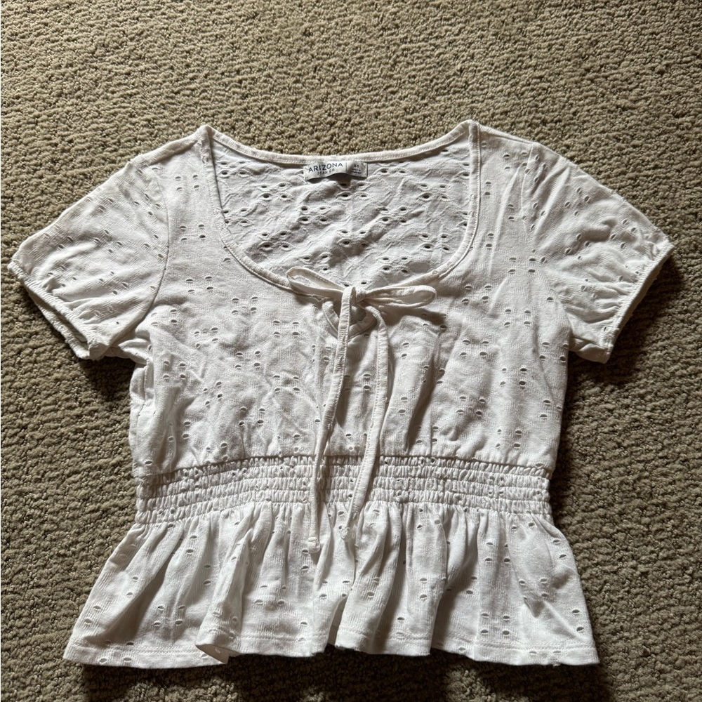 Arizona Jean Company White Smocked Peplum Blouse